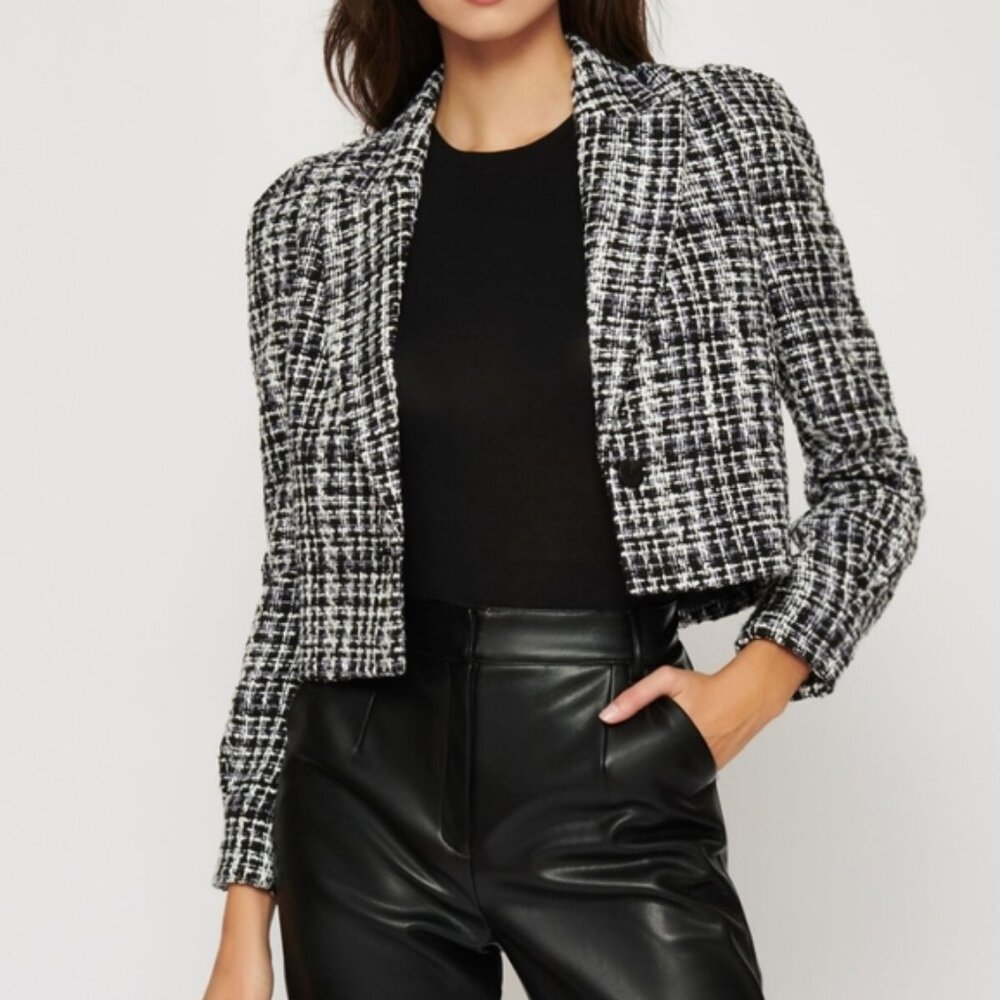 Dynamite Black & White Tweed Cropped Blazer